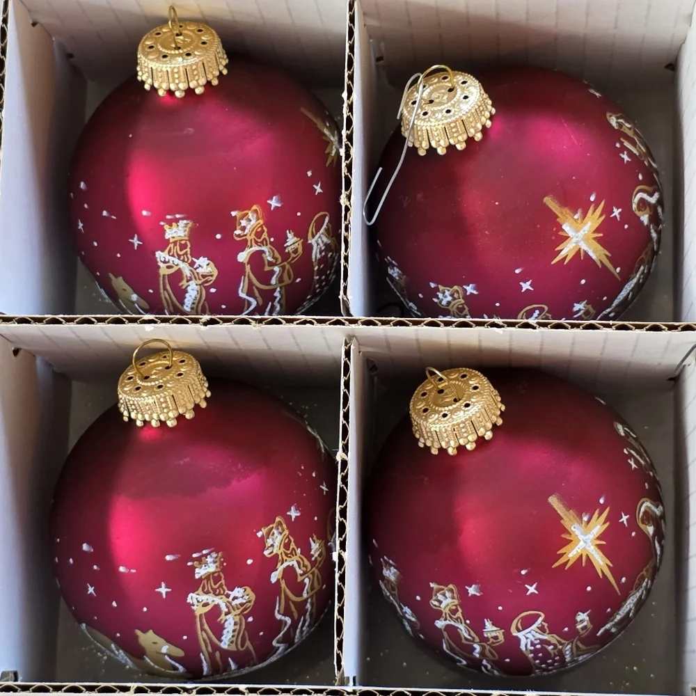 Christmas Ornaments - Elegant Red and Gold Nativity Scene Set Of 4
